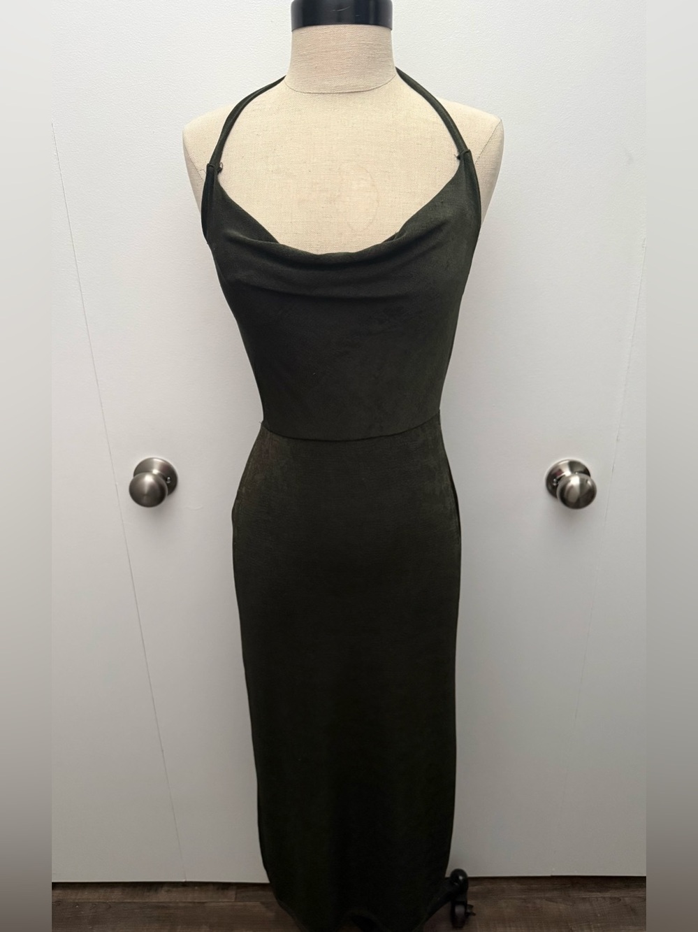 Free People Intimately Olive Green Halter Cowl Midi Dress Small